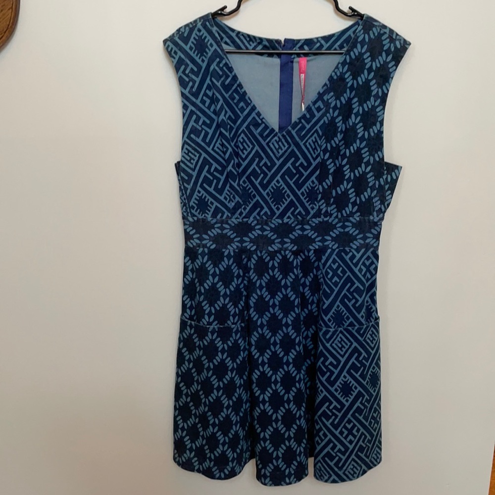 Anthropologie Navy blue and light blue denim dress